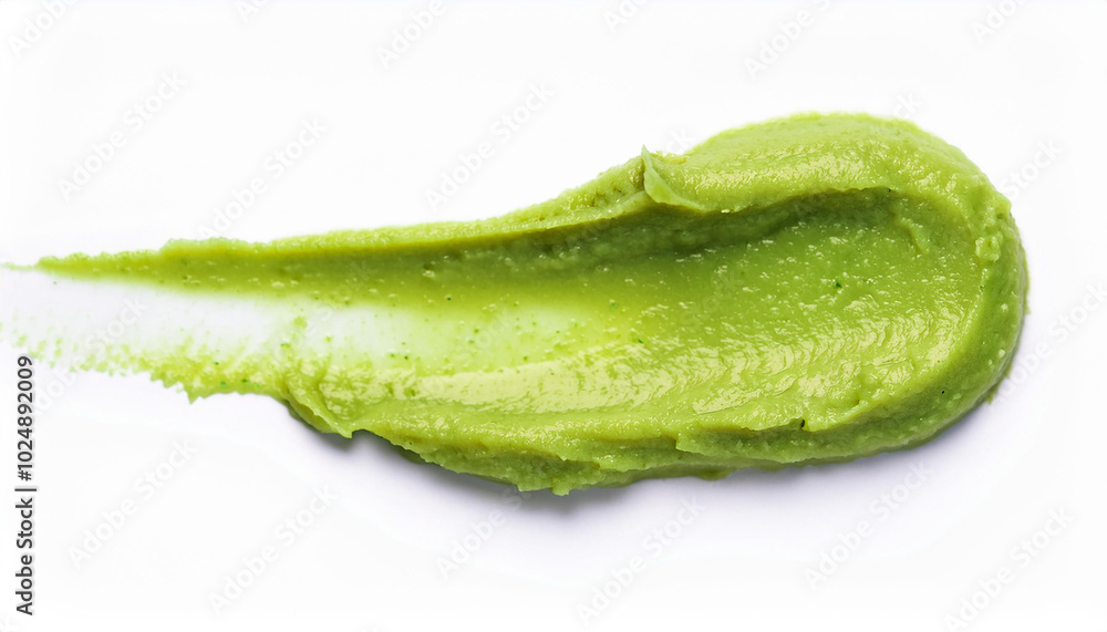 Smear of tasty homemade pistachio paste isolated on white background. Top view. Smear of tasty homemade pistachio paste isolated on white background. Top view.