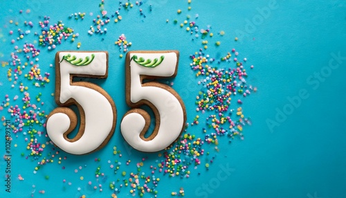 Decorated cookie, number 55, image for birthday or anniversary celebration photo