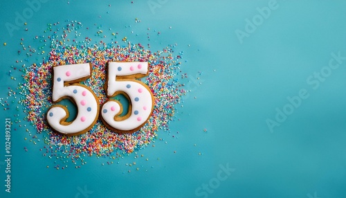 Decorated cookie, number 55, image for birthday or anniversary celebration photo