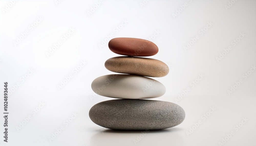 a balanced stack of five smooth pebbles of varying shades on a white background creating a sense of calmness and symmetry a balanced stack of five smooth pebbles of varying shades on a white background creating a sense of calmness and symmetry