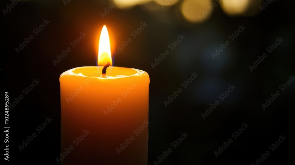 Single lighted candle against a dark background, representing hope or remembrance. Single lighted candle against a dark background, representing hope or remembrance.