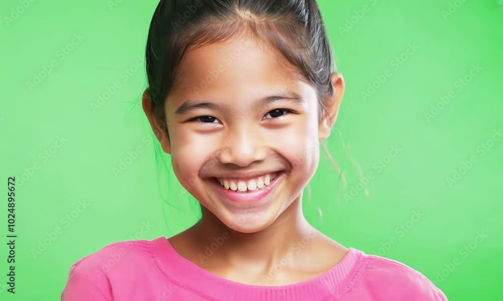 Happy Asian Girl Smiling and Laughing in Green Screen Happy Asian Girl Smiling and Laughing in Green Screen