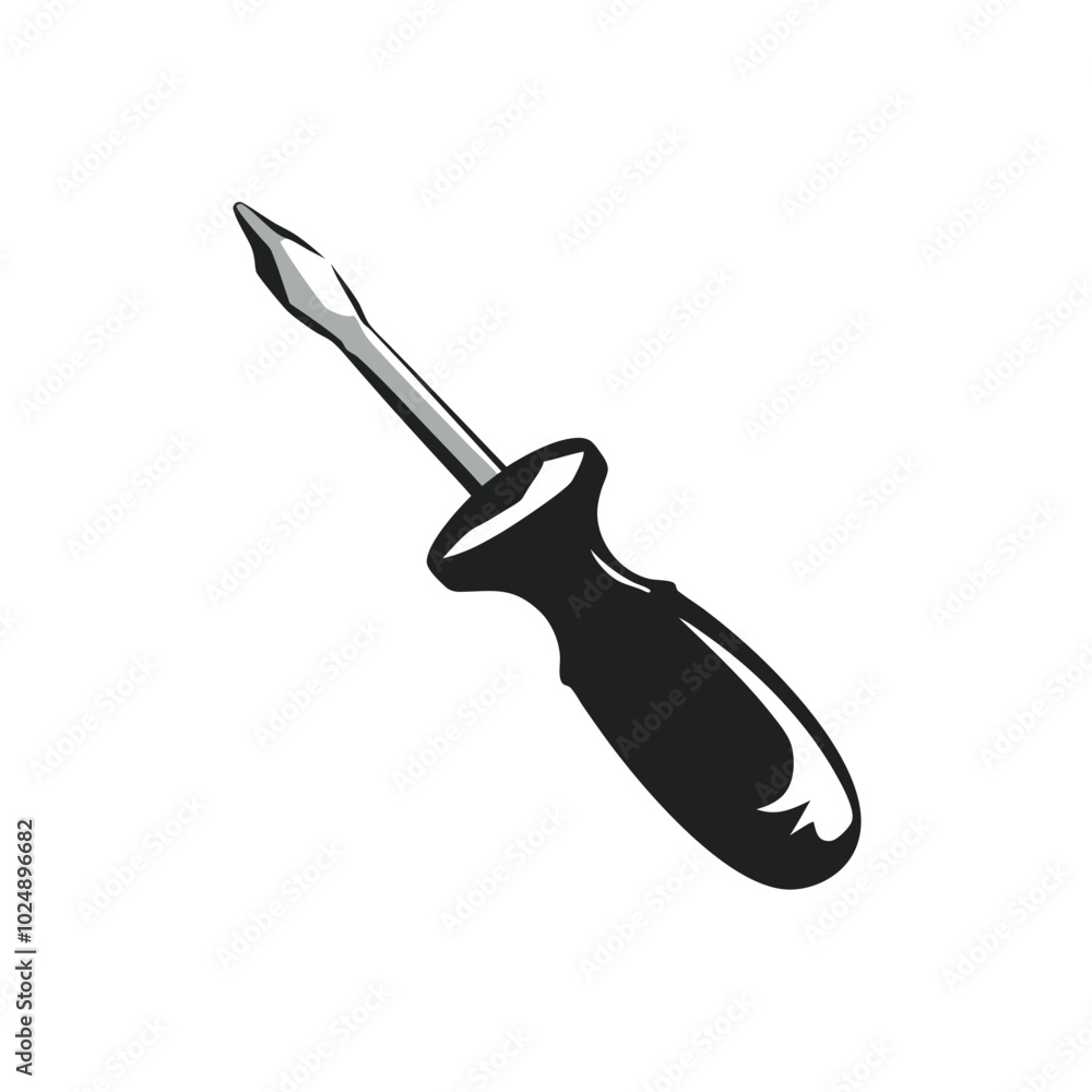 Obraz premium Vector Illustration of Classic Screwdriver Black and Silver Tool Design