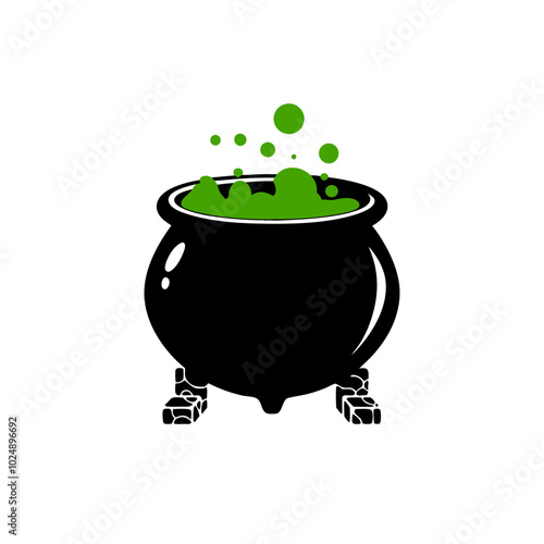  Spooky Witch Cauldron with Bubbling Green Potion Vector for Halloween Designs