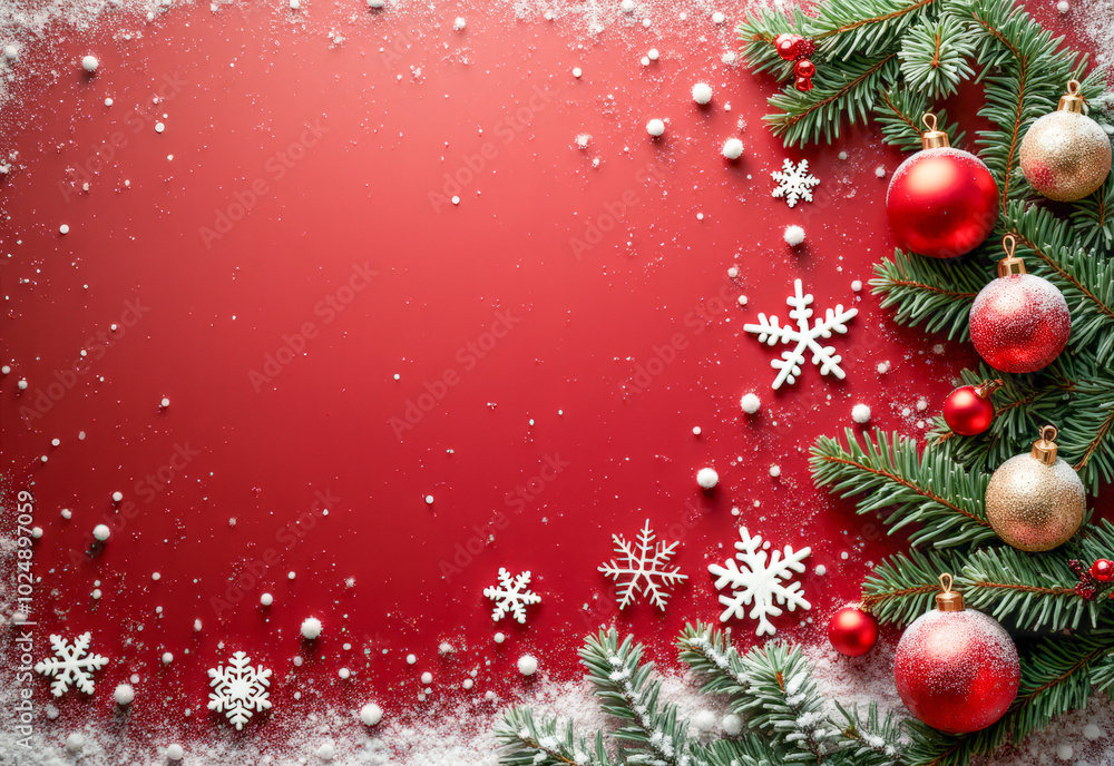 Christmas decoration on a red textured background with a copy space Christmas decoration on a red textured background with a copy space