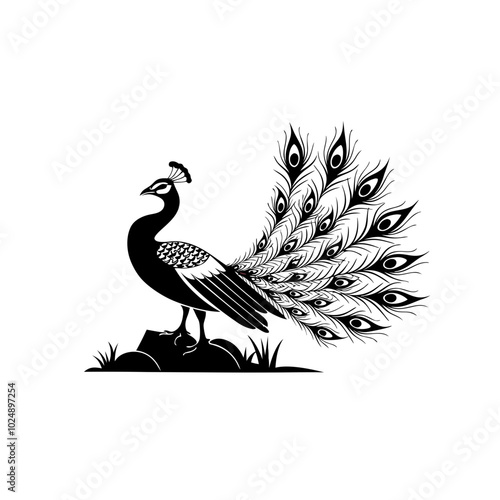  Elegant Peacock Silhouette Vector Illustration with Decorative Feather Details