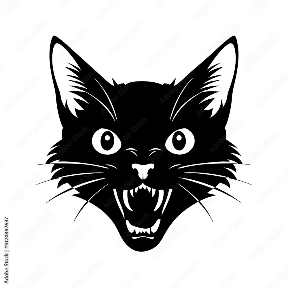 Angry Black Cat Silhouette Vector Art with Fierce Expression Angry Black Cat Silhouette Vector Art with Fierce Expression