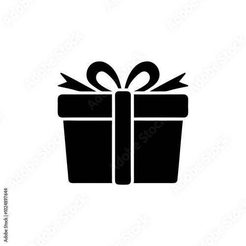  Holiday Gift Black Silhouette of Present Box with Ribbon Vector