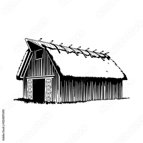  Rustic Barn with Thatched Roof Vector Illustration for Rural and Farm Themes