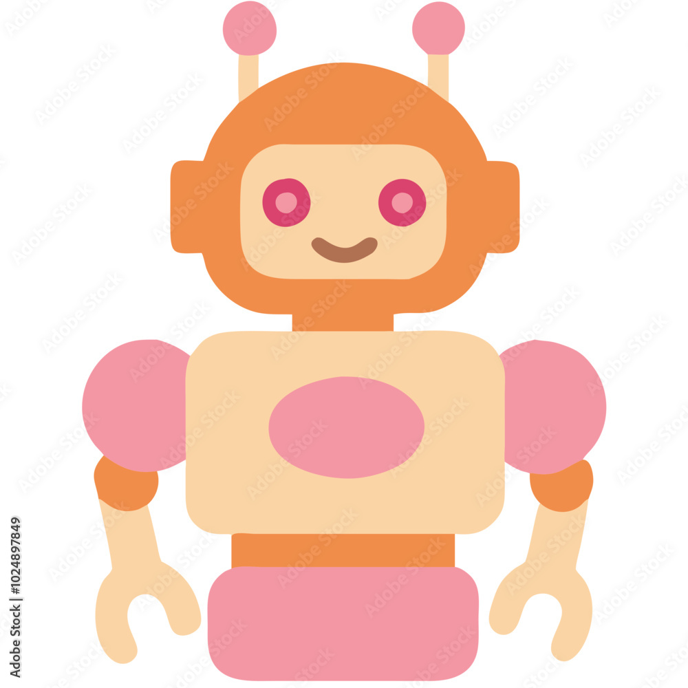 Obraz premium Cute Vibrant Robot Illustration with Smiling Face for Technology Graphics