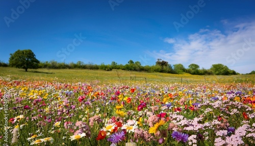 Wallpaper Mural expansive blooming wildflower meadow under a clear blue sky in springtime Torontodigital.ca