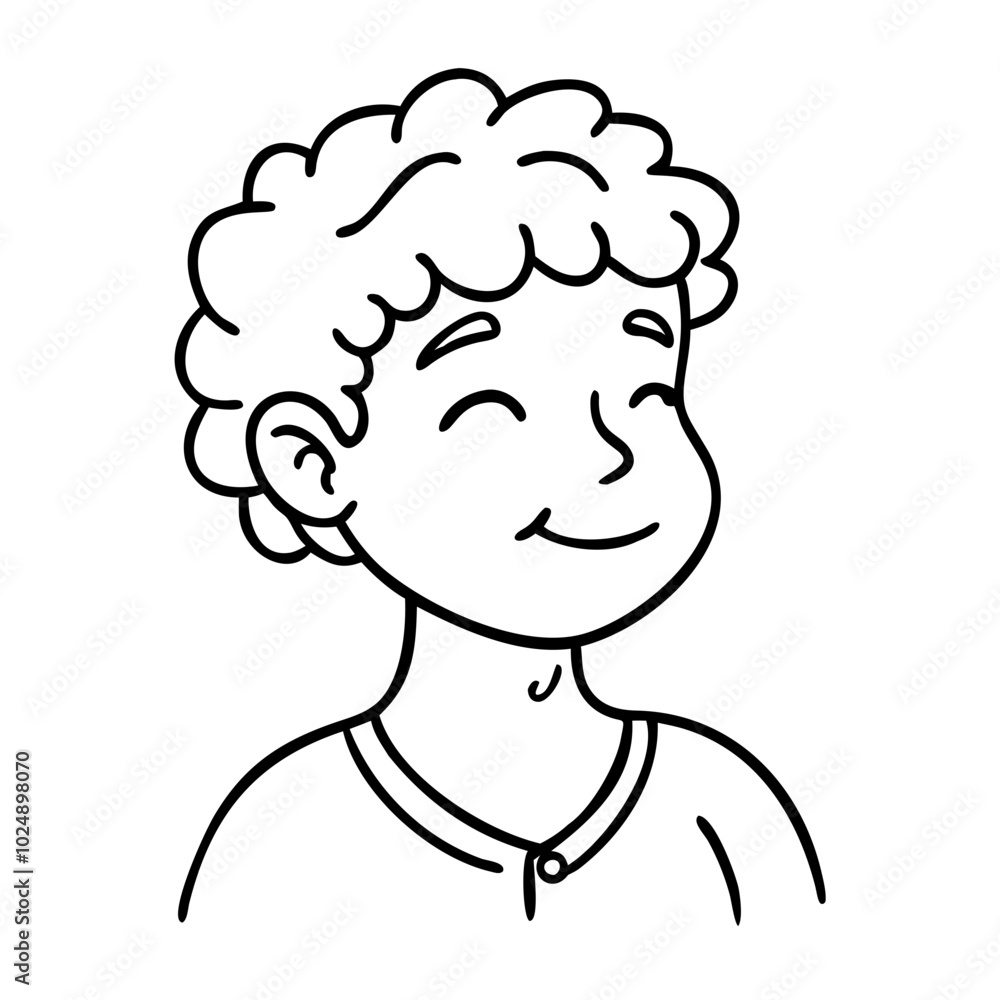 Vector Illustration Smiling Child with Curly Hair Black Line Art Vector Illustration Smiling Child with Curly Hair Black Line Art