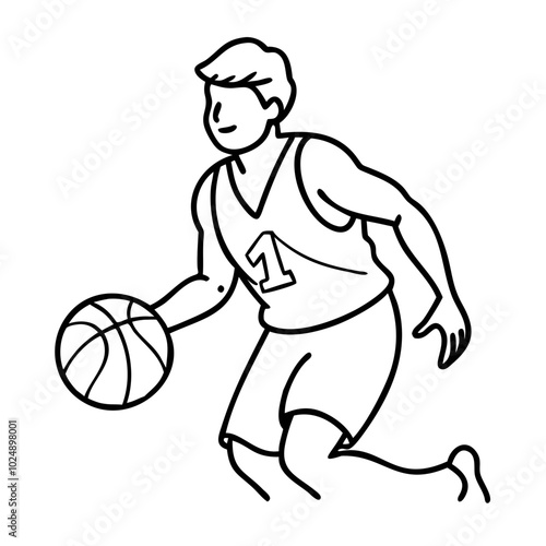  Vector Illustration Basketball Player Dribbling Sport Outline