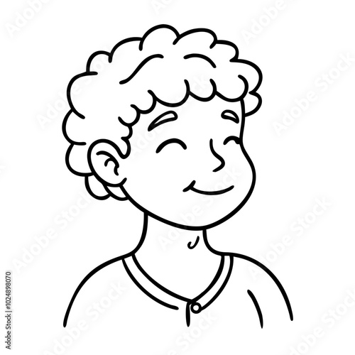  Vector Illustration Smiling Child with Curly Hair Black Line Art