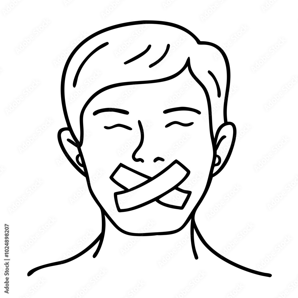 Silenced Expression Mute Illustration of Person with Taped Mouth Silenced Expression Mute Illustration of Person with Taped Mouth
