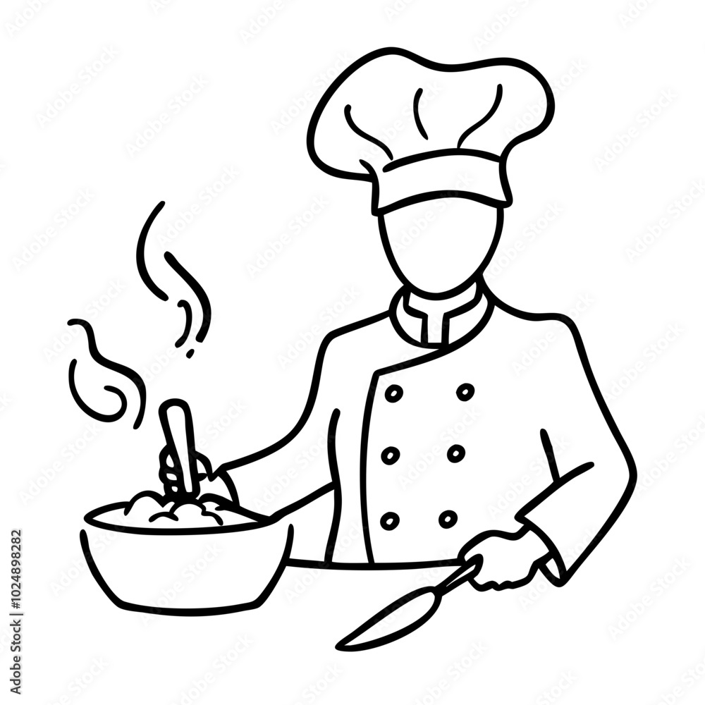 Chef Cooking in Kitchen Vector Illustration with Hat and Utensils Chef Cooking in Kitchen Vector Illustration with Hat and Utensils