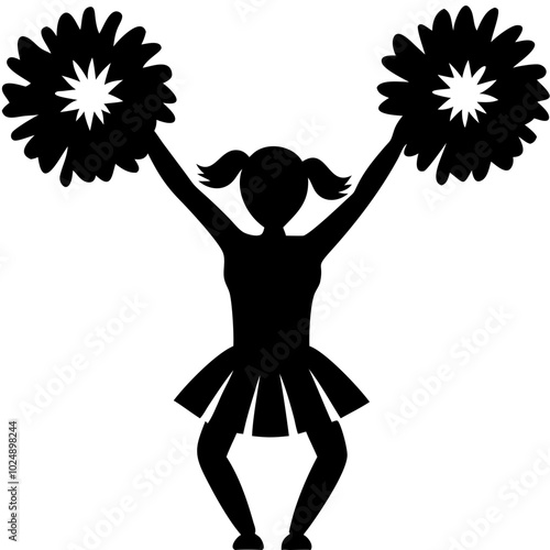  Cheerleader Silhouette with Pom Poms Celebrating Vector Illustration