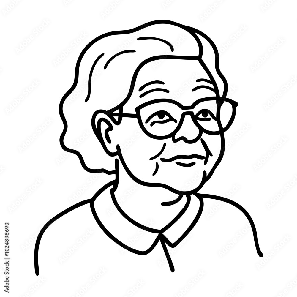 Elderly Woman Portrait Line Art with Glasses and Short Hair Vector Elderly Woman Portrait Line Art with Glasses and Short Hair Vector