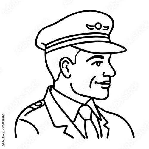  Airline Pilot Vector Illustration Profile in Uniform with Cap