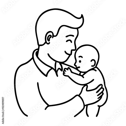  Father and Baby Outline Embracing Family Love Vector Illustration