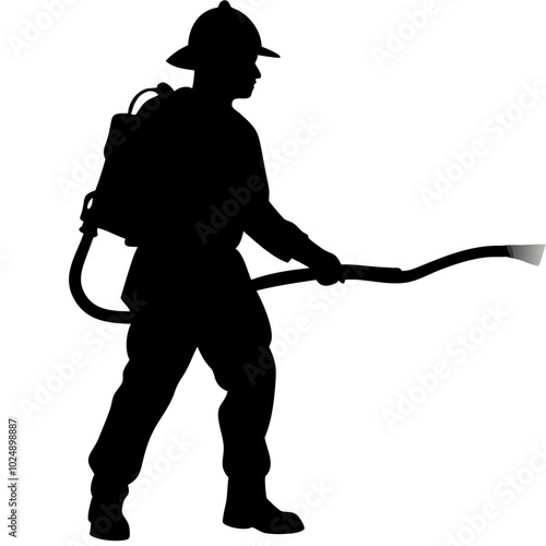  Firefighter Silhouette Holding Hose Vector Graphic Essential Emergency Response