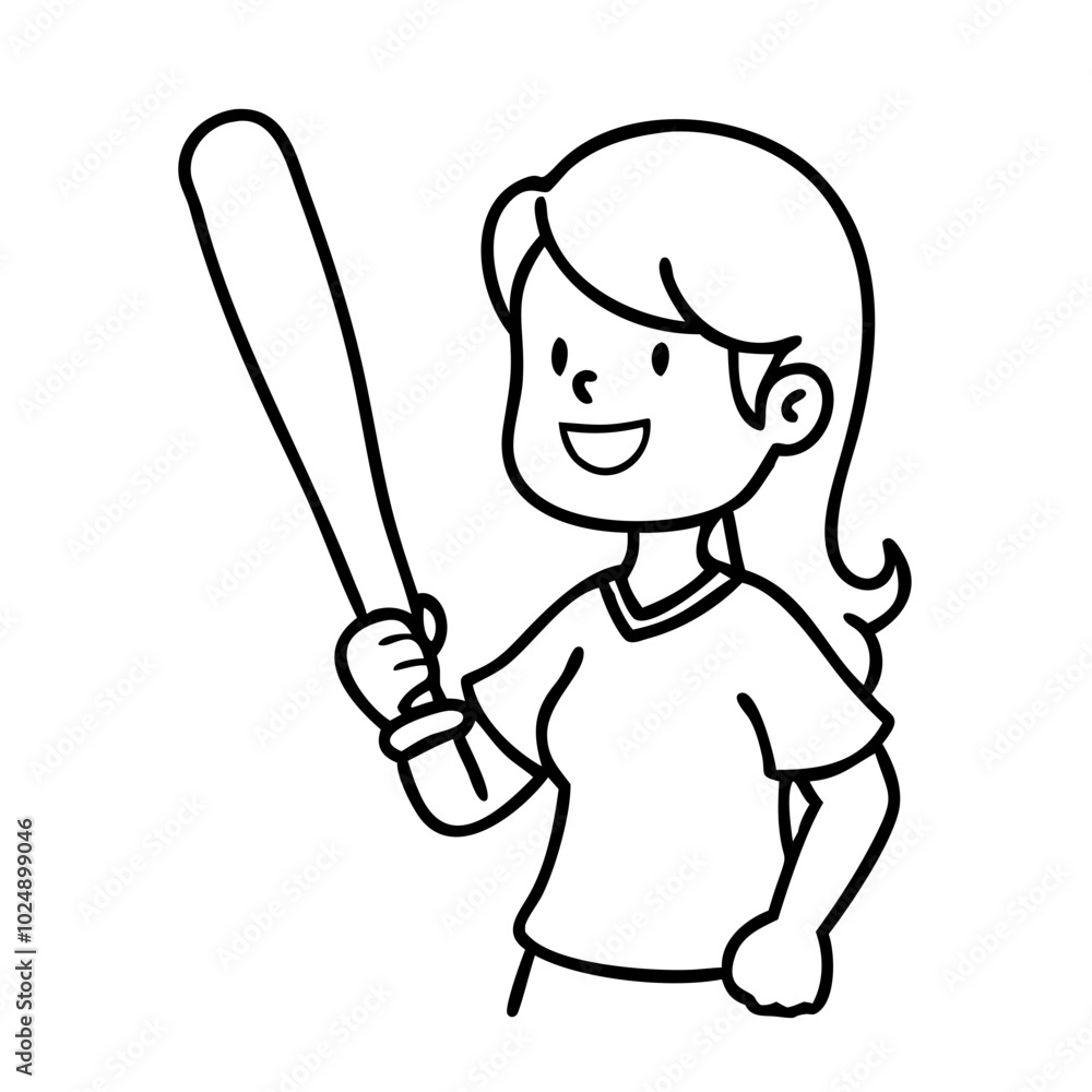 Cute Cartoon Girl Holding Baseball Bat Smiling Sports Vector Cute Cartoon Girl Holding Baseball Bat Smiling Sports Vector