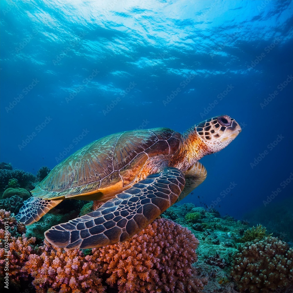 sea turtle on coral reef sea turtle on coral reef