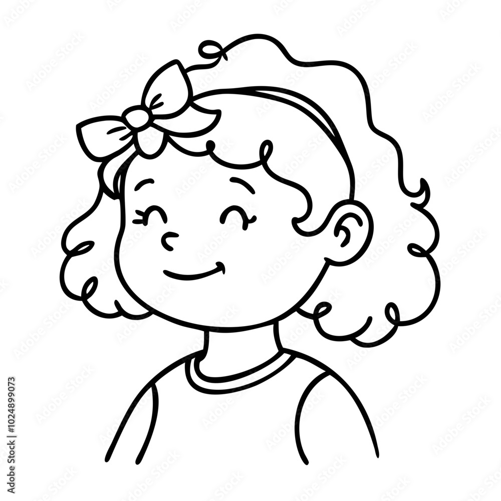  Cute Smiling Child Cartoon Vector with Bow and Curly Hair for Kids Illustrations