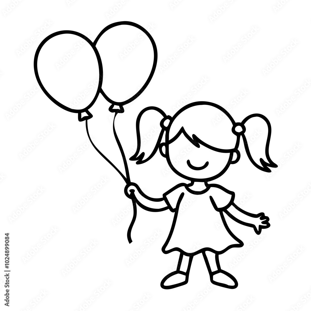 Happy Cartoon Girl with Balloons Vector Illustration for Children's Designs Happy Cartoon Girl with Balloons Vector Illustration for Children's Designs
