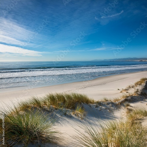 Leinwandbilder mit dem Motiv Kalifornischer Sandstrand mit Strandhafer |  Nikkel Art