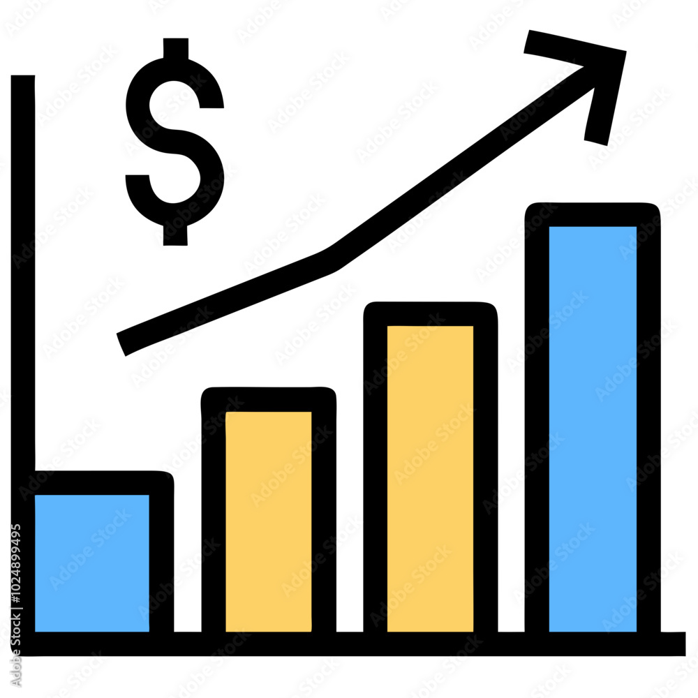Financial Growth Chart with Increasing Bar Graph and Dollar Sign Vector Financial Growth Chart with Increasing Bar Graph and Dollar Sign Vector