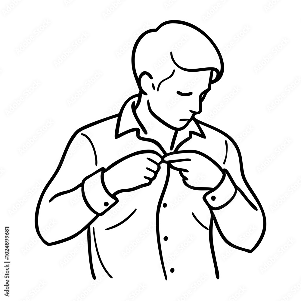 Man Buttoning Shirt Line Art Vector Illustration for Fashion and Clothing Concepts Man Buttoning Shirt Line Art Vector Illustration for Fashion and Clothing Concepts