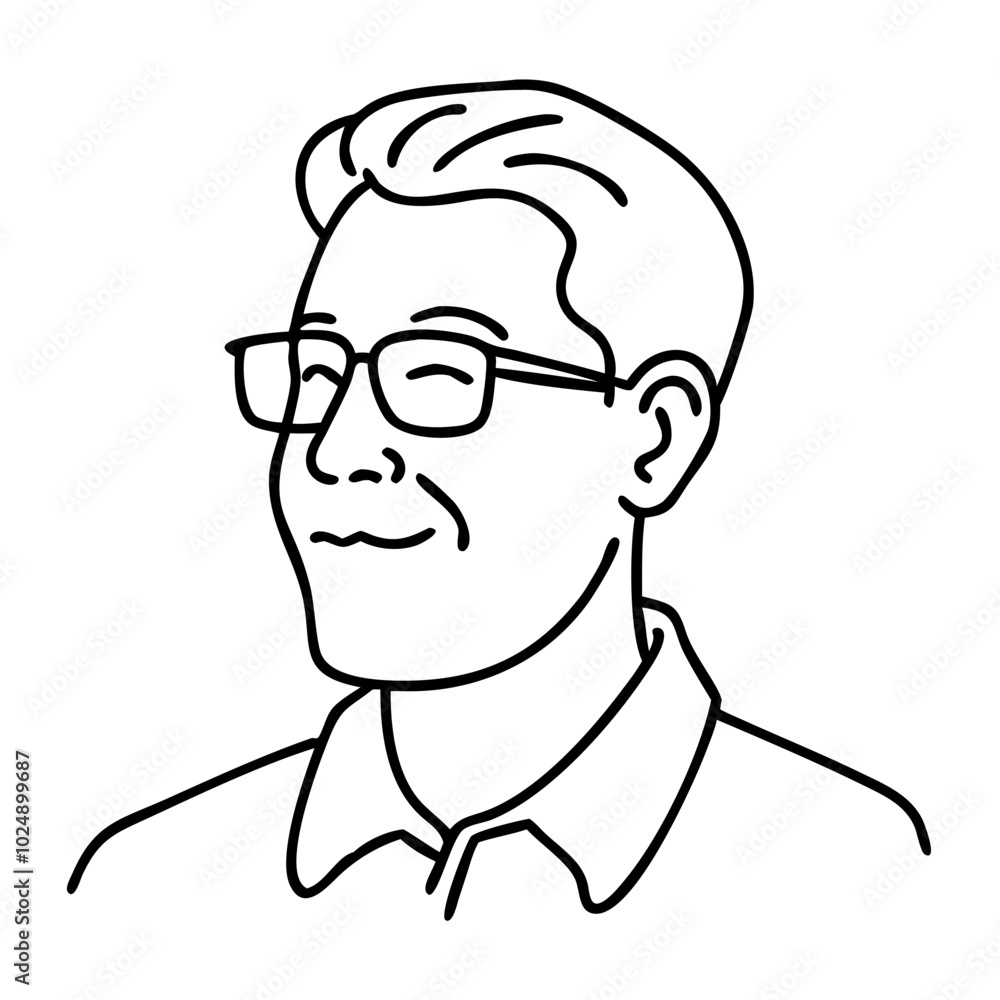 Obraz premium Minimalist Line Art Portrait of Smiling Man with Glasses and Short Hair