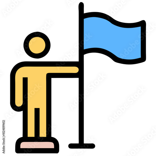  Minimalist Vector Illustration of Person Holding a Blue Flag for Achievement Concept