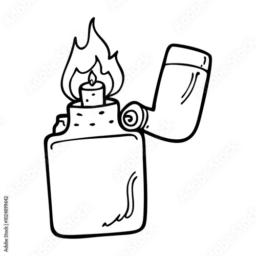  Vintage Hand Drawn Lighter with Flame Vector Illustration for Design Projects