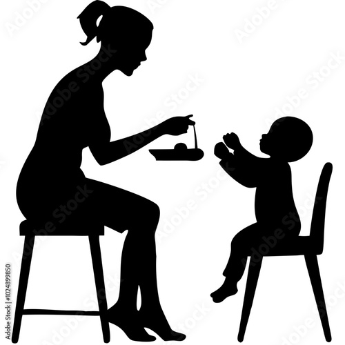  Mother Feeding Baby Silhouette Vector Illustration of Family Bond and Care