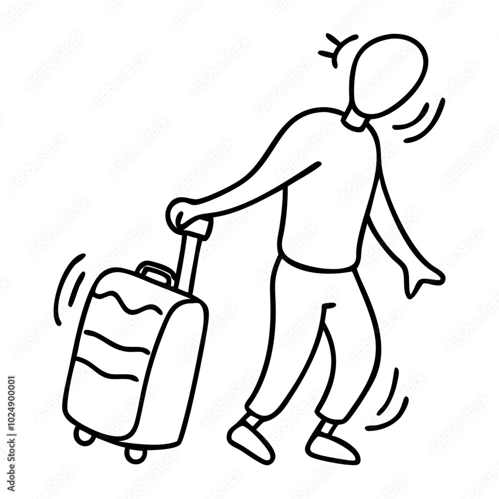 Obraz premium Cartoon Traveler with Suitcase Illustrates Travel Movement and Adventure Vector