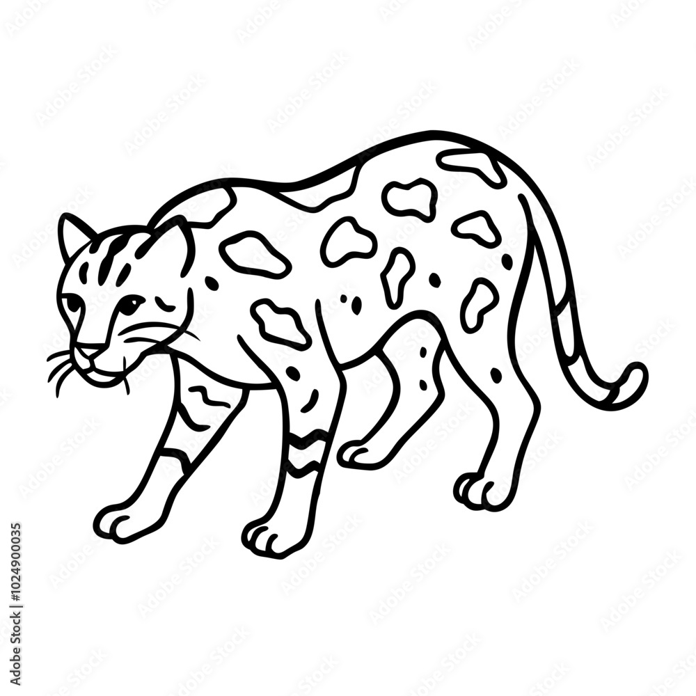 Fototapeta premium Stylized Clouded Leopard Outline Vector Illustration for Wildlife Education