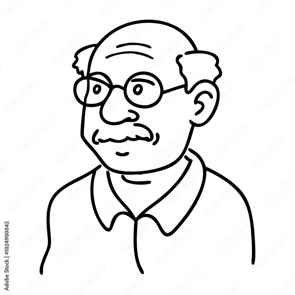 Cartoon Elderly Man Line Art Portrait Vector Illustration for Design and Education Cartoon Elderly Man Line Art Portrait Vector Illustration for Design and Education