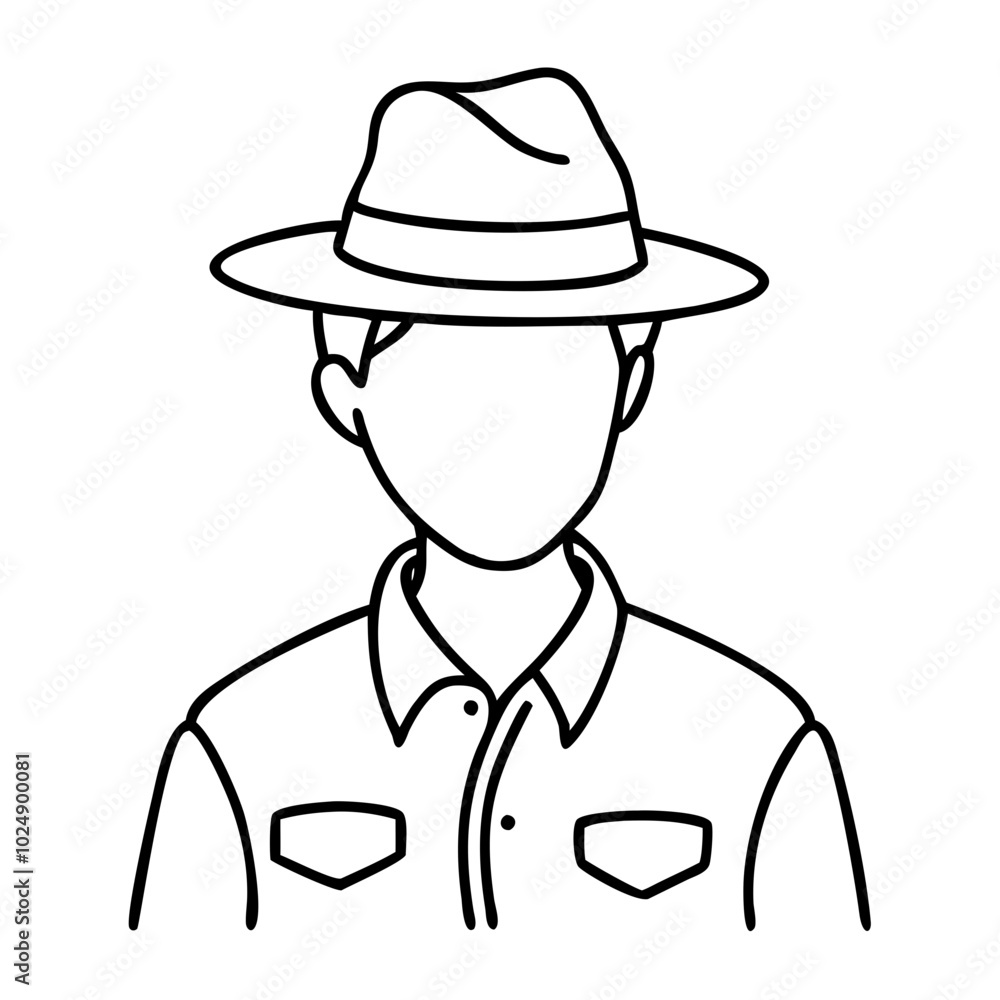 Minimalist Vector Illustration of Faceless Man in Fedora and Shirt Minimalist Vector Illustration of Faceless Man in Fedora and Shirt