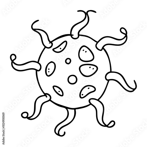  Vector Illustration of Abstract Virus Microorganism with Tentacles and Textured Surface