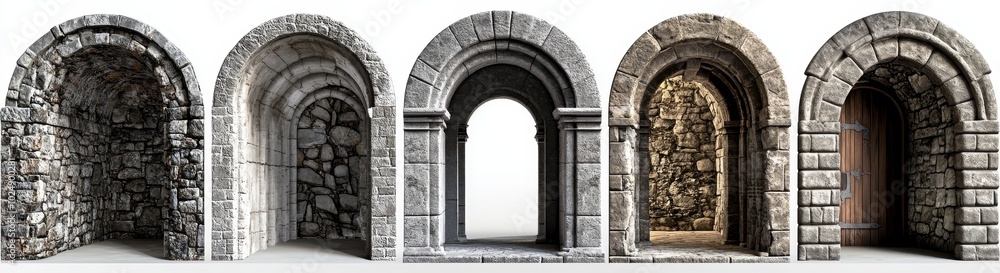 A set of ancient stone archways made of weathered stones A set of ancient stone archways made of weathered stones