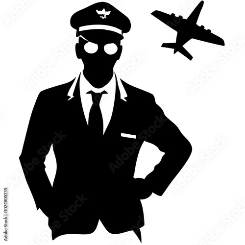  Pilot Silhouette with Airplane Vector Illustration for Aviation Themes