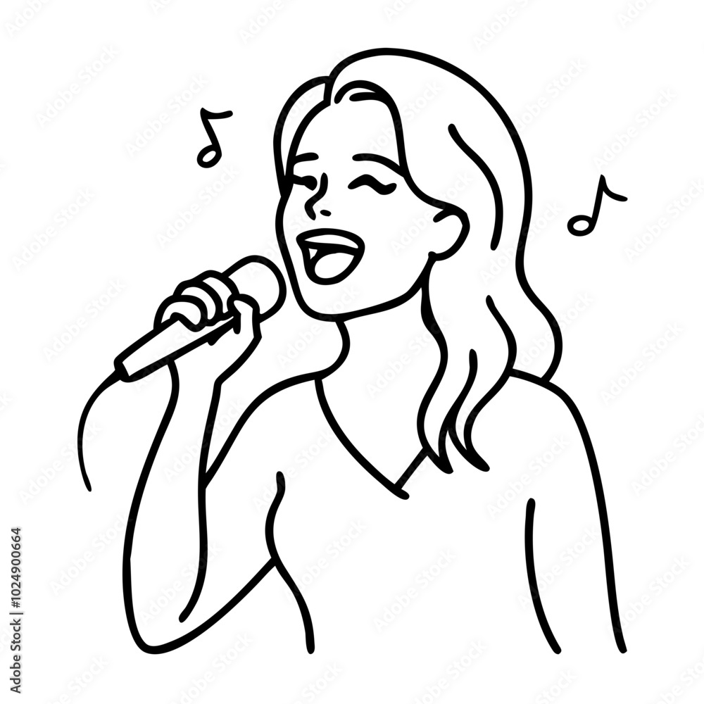 Female Singer Holding Microphone Line Art Vector Illustration for Music Events Female Singer Holding Microphone Line Art Vector Illustration for Music Events