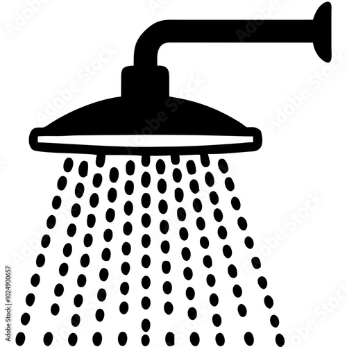  Black Shower Head Vector Illustration with Water Droplets for Bathroom Design