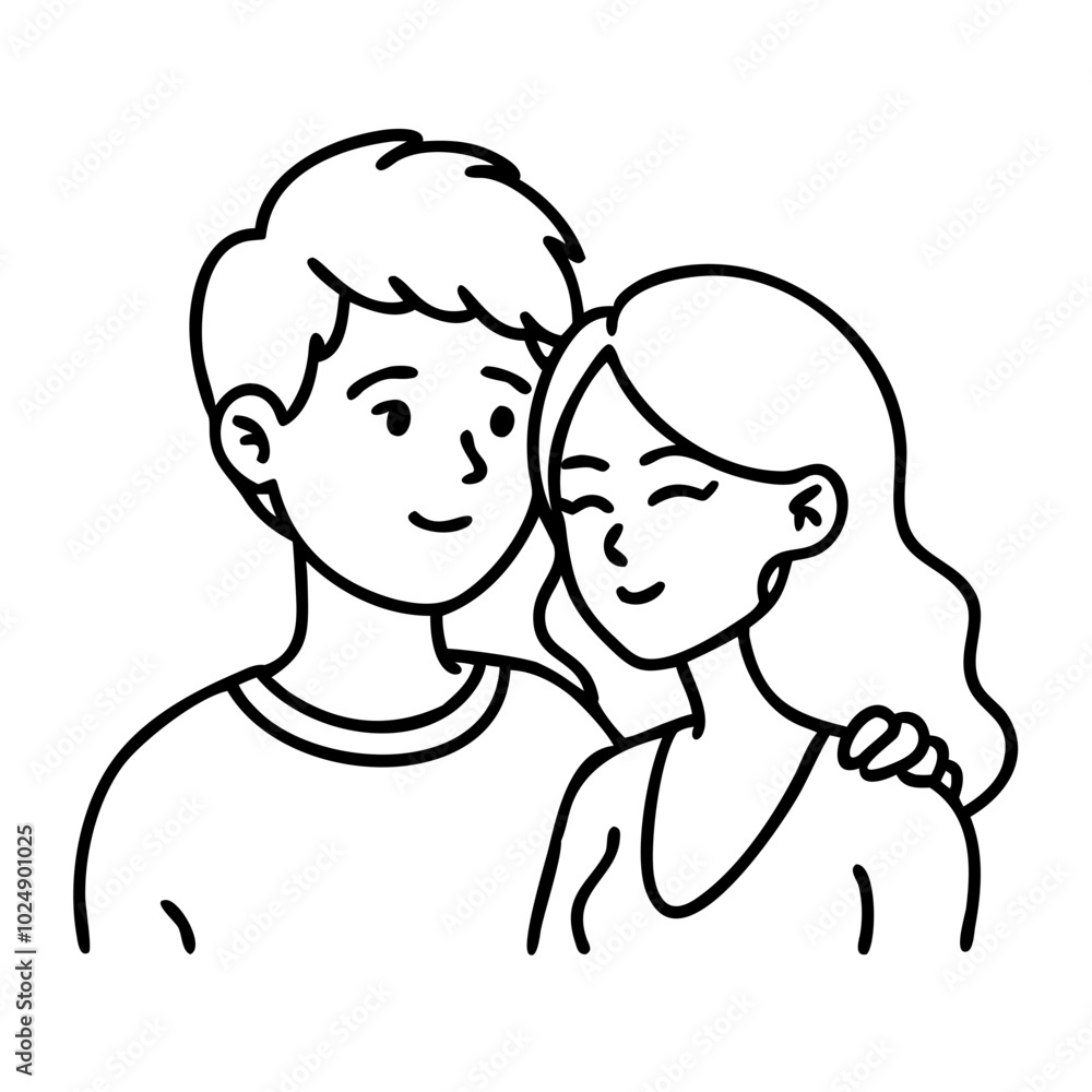 Vector Illustration Happy Couple Embracing Romantic Love Black Line Art Vector Illustration Happy Couple Embracing Romantic Love Black Line Art