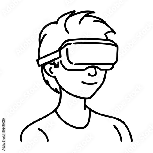  Virtual Reality Headset Outline Illustration Young Person Using VR Technology