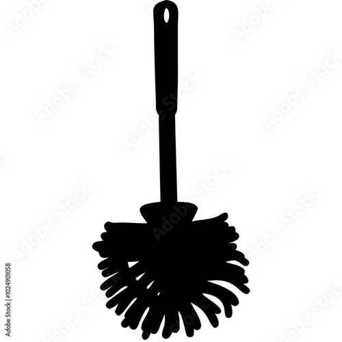  Black Silhouette Vector of Toilet Brush on Grey Background for Cleaning Designs