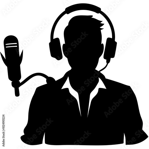  Vector Illustration of Podcaster with Microphone and Headset Silhouette