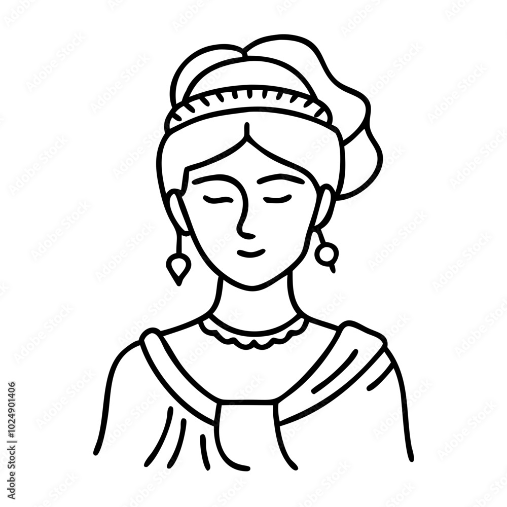 Elegant Ancient Roman Woman Line Art Portrait for Historical and Educational Use Elegant Ancient Roman Woman Line Art Portrait for Historical and Educational Use